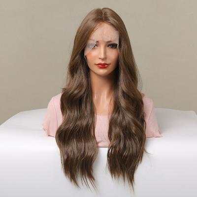 China Easily Styled Honey Brown Lace Frontal Synthetic Wigs Style Women Long Natural Full Lace Wigs For White Women for sale