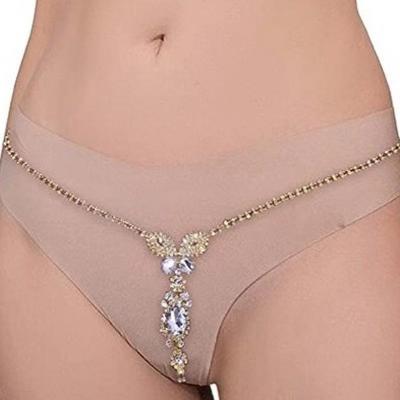 China New Cute Sexy High Quality Rhinestone Triangle Thong Bikini Swimsuit Panties For Woman Fashion Crystal Body Chain Jewelery Gifts for sale