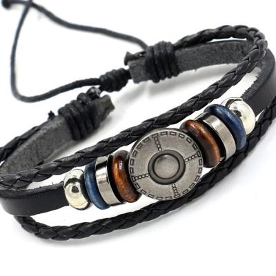 China Punk Popular Accessories Personalized Beaded Leather Bracelet Handmade Adjustable Jewelry for sale