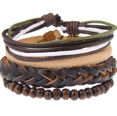 China 2022 Punk Fashion Classic Unisex Black Braided Leather Chinese Knot Bracelet For Men for sale