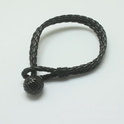 China Punk Popular Vintage Ball Bracelet Double Layer Woven Leather Bracelet Men Leather Bracelet for sale