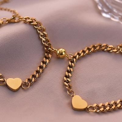 China Fashion Romantic Romantic Charm Stainless Steel Couple 8mm Bangle Heart Charm Bracelet for sale