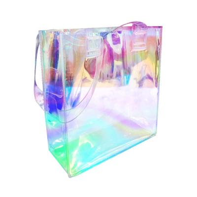 China Simplicity Holographic Clear Transparent PVC Customize Shopping Tote Bag For Women Ladies Girls for sale