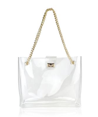 China Women PVC Clear Shoulder Tote Bag Elegant Multifunctional Custom Made Handbag With Chain for sale