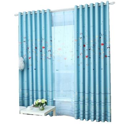 China Blackout Cartoon Fish Pattern Blackout Hot Selling Blue Drapes Printed Curtain For Kids Bedroom for sale