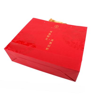 China Recycled Materials Custom Shopping Bag Elegant Red Fancy And Custom Logo With Paper Bag For Packaging for sale