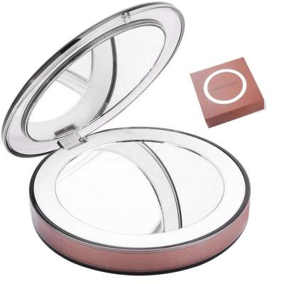 China Amazon Hot Sale 1X&3X Magnification LED Lighted Custom Luxury Vanity Mirror Portable Cosmetic Mini Makeup Mirror for sale