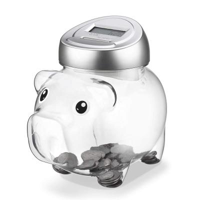 China Custom Gift Amazon Best Sell Large Capacity Super Transparent Pig Shaped Bank For Counting Money Plastic Coins For Children's Gift for sale