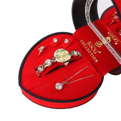 China 2023 Day/Date Fashion Quartz Watch Necklace Stud Earrings Ring Exquisite Packaging Set for sale