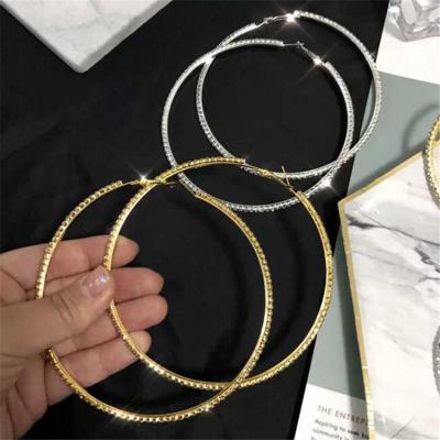 China 2023 New Fashion Stainless Steel Silver Plated Big Crystal Hoop Earrings Women Large Thin Round Taoxi Rhinestones for sale