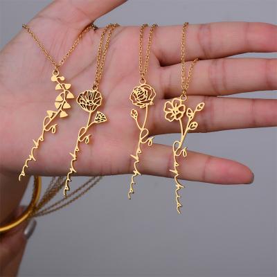 China New Name Necklace Flower Month Birthstone Necklace Women Women Mom Bridesmaid Floral Necklace Minimalist Birthday Jewelry Gold CLASSIC for sale