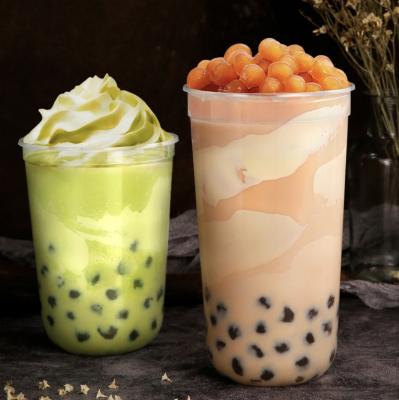 China Custom Printed Single Wall PP Plastic Tea Bubble Tea Milk Cup BOBA Disposable Plastic Cup With Lids for sale