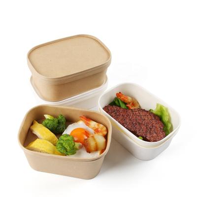 China Recyclable Recyclable Paper Container Salad Rectangle Rectangular Paper Bowl With Plastic Lid for sale