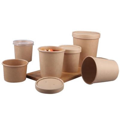 China Disposable Customized Disposable Kraft Paper Soup Bucket With Lid Deli Packed Soup Bucket for sale