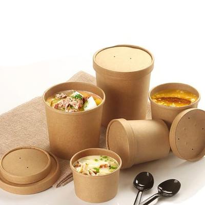 China Recyclable Popular Ramen Round Soup Paper Container Salad Bowl Paper Salad Bowl With Lids 1000Ml for sale