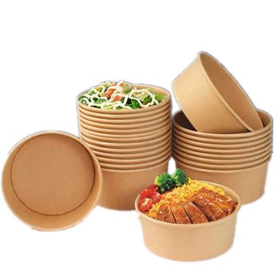 China Recyclable Recycled Round Paper Soup Container For Food Ice Cream Paper Salad Bowl Cups With Dom Lid 900Ml for sale