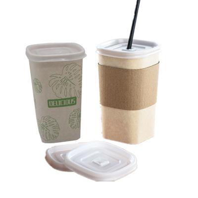 China Promotional Food Safe Disposable Paper Square Cup 16Oz With Lid Plastic Square Paper Cups Single Wall for sale