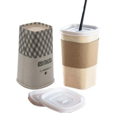 China Wholesale High Quality Disposable Kraft Paper Square Cups With Lid Plastic Square Paper Coffee Cups for sale