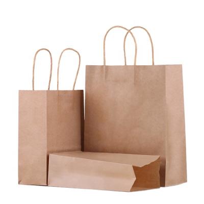 China Small Recyclable Kraft Paper Bag With Handle Food Takeout Paper Bags With Logo for sale