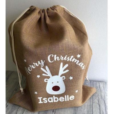 China 2021 Party Pattern Custom Design Large Storage Bag Santa Jute Drawstring Bags For Christmas Gifts for sale