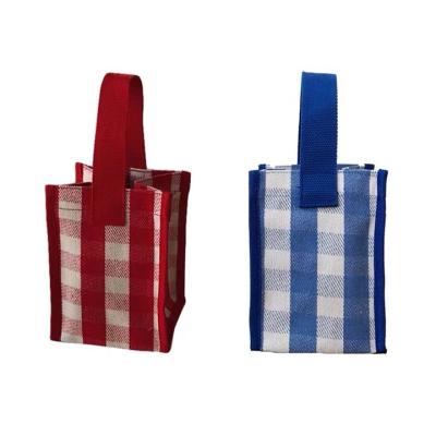 China Canvas Lattice Simple Wild Handbag Lunch Storage Bag Handled Waterproof Shopping Bag for sale