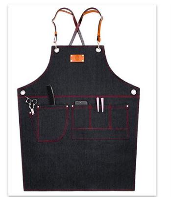 China Wholesale Custom Denim Apron Leather Strap Lattice Working Apron Beverage/Food Working Apron With Pockets For Florist And Cafe for sale