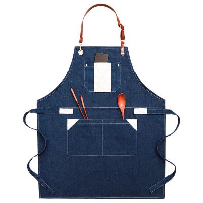 China Custom Denim Jean Girth Chef Apron Unisex Kitchen Apron Drinks/Food Denim Blues Jean Apron for sale