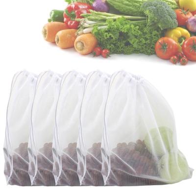 China Folding Reusable Polyester Net Mesh Produce Bags For Fruits And Veggies for sale