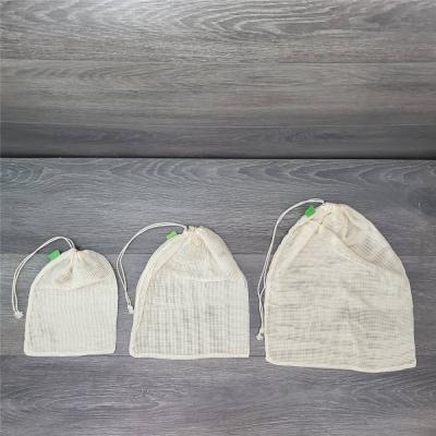 China Reusable Drawstring Folding Organic Cotton Mesh Produce Bags for sale