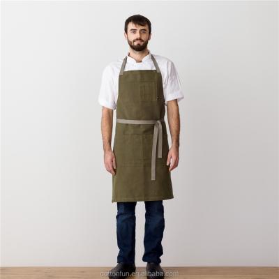 China 16oz Heavy Duty Waxed Food/Beverage Canvas Work Apron with Tool Pockets, Cross-Back and Adjustable Straps for sale