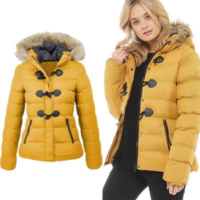 China Decorative Women's Crop Winter Snow Coat Cotton-padded Hooded Women Short Warm Anti-wrinkle Horn for sale