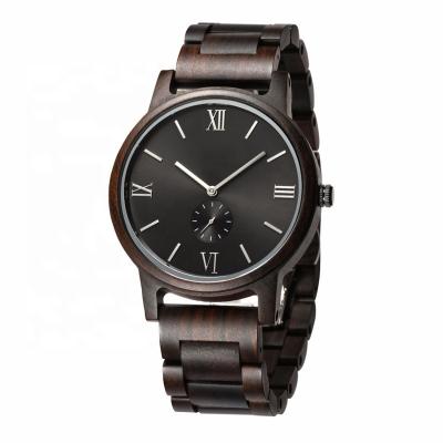 China Modern Analog Relogio Masculino Quartz Watch Fold Clasp Ebony Wood Band Clock Mans Full Non-Specific Top Luxury Black Wood Men Watches for sale