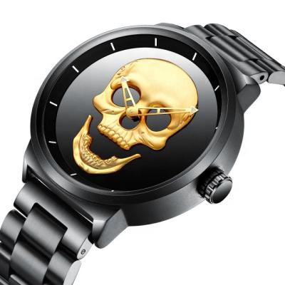 China Classic Luxury Skull Dial Mens Watch Water Resistant 3atm Water Resistant Gold Watches Made in China Custom Logo Skeleton for sale