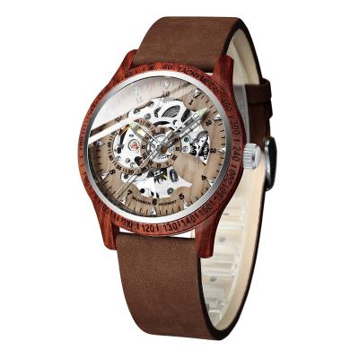 China OEM Men's Mechanical Self-Winding Leather Strap Non-Specific Automatic Wooden Watch for sale