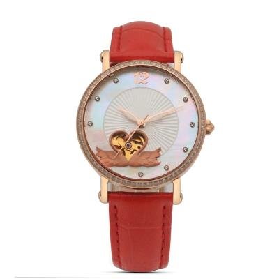 China Unbrand Luxury Waterproof Red Leather Strap Women Automatic Motorsports Watch Casual Female Fashion Watch for sale