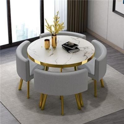 China Modern 4 Chair MDF Round Coffee Table Metal Legs MINI Dining Table Set for sale