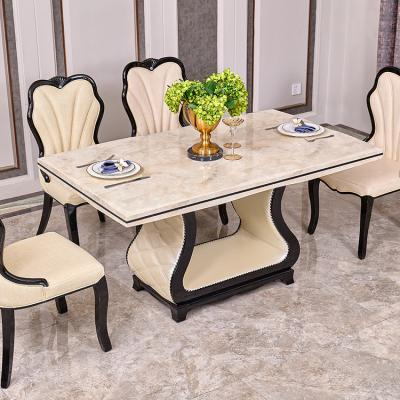 China Home Luxury Wood Square Indoor Marble Wood Frame Top Dining Table 4chairs Wooded Table for sale