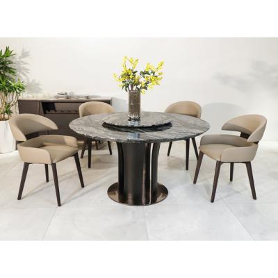 China (Other) New Design Adjustable Dining Table Set Luxury Stainless Steel Legs Marble Top Round Dining Table 6 Chairs Wholesale for sale