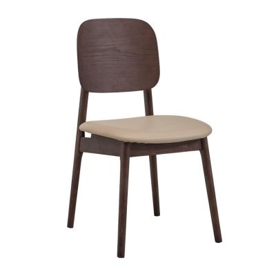 China Nordic Simple Stackable Living Room Wood Frame Leather Upholstery Seat Dining Chair Leisure Cafe Chair for sale