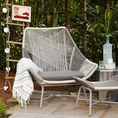 China Contemporary Waterproof Backrest Garden Lounge Rattan Wicker Chair Leisure Metal Frame Stackable Outdoor Chair With Stool for sale