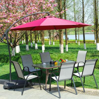 China Contemporary Backyard Patio Furniture Metal Armrest Chairs And Larger Square Table Waterproof Outdoor Dining Set for sale