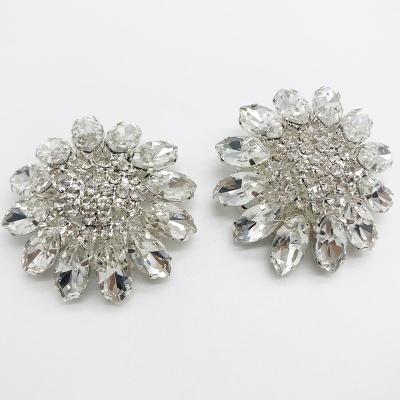 China Shiny Leg 35mm Sunflower Nickel Color Glass And Metal Rhinestone Crystal Buttons for sale