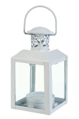 China Mini Clear Pane Hurricane Candle Lantern - White for sale