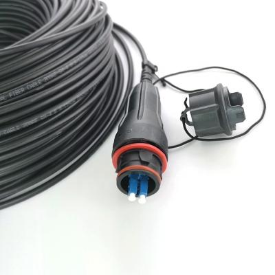 China Black 9/125um Outer Jacket SM LSZH LSFH 4.8mm Duplex Use Armored Outdoor Fiber Optic Cable With IP Fullax LC UPC Connector for sale