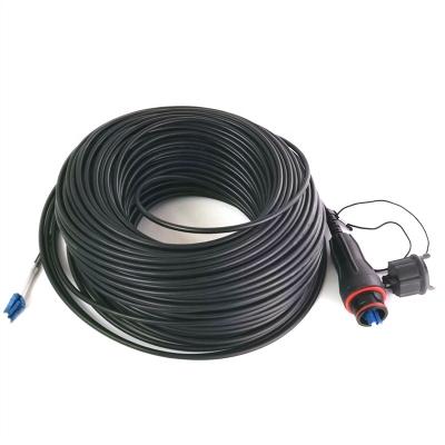 China Diameter 9/125um G657A2 LSZH Outdoor Black Fiber Optic SM 4.8mm Use 2 Core Armored Outdoor Cable With IP67 Fullax Duplex LC/UPC Connector for sale