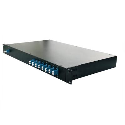 China FTTX Fiber Optic Equipment 1x16 1U Height Rack Mount PLC Splitter SC UPC Black Aluminum Box For ODF Data Center for sale