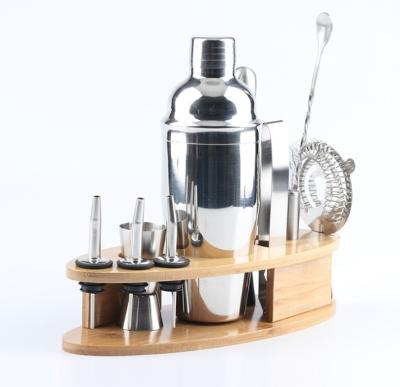 China N304 Stainless Steel Bartender Kit Bar, Set Cocktail Vinobravo Jigger Shaker Set Stainless Steel 550ml And 750ml With Bamboo Stand for sale