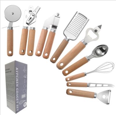 China High quality wooden handle 9 piece stainless steel kitchen utensil gdaget set of minimalist hot sale for sale