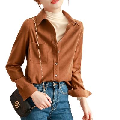 China 2022 New Spring Anti-Wrinkle 2022 British Style Blouse Shirt Elegant Office Lady Lapel Tops Women Shirts for sale