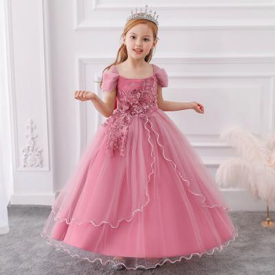 China Elegant Short Sleeve Kids Dress Long Girls Kids Prom Dress Baby Wedding Princess Children Dress Gowns Long Wedding Dress for sale